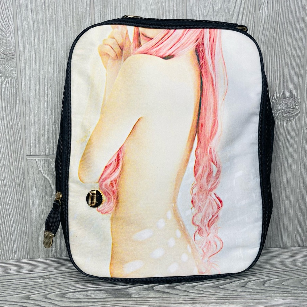 Unique backpack of a women / feminine pink hair bag , purse
